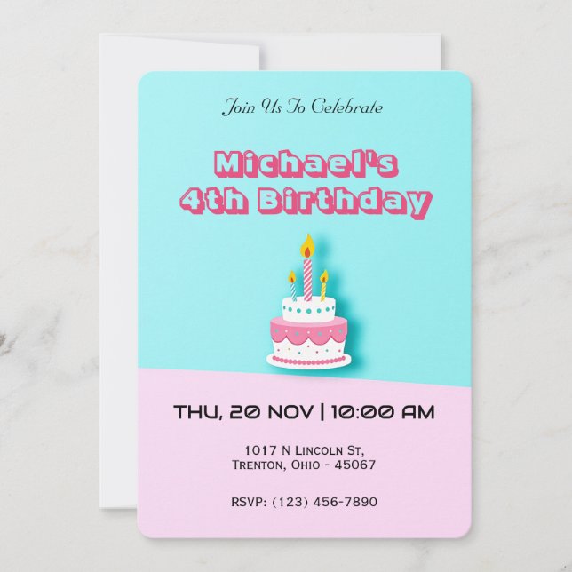 Pastel Birthday Cake mit Kerzen Einladung (Vorderseite)