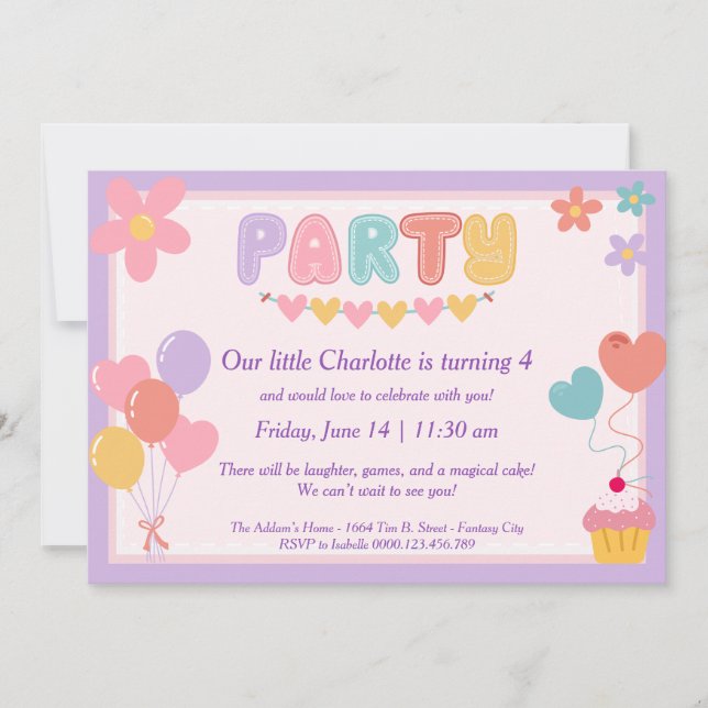 Pastel Birthday Einladung lila (Vorderseite)