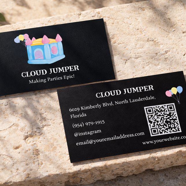 Pastel Black Bounce House Rentals QR-Code Visitenkarte (Von Creator hochgeladen)