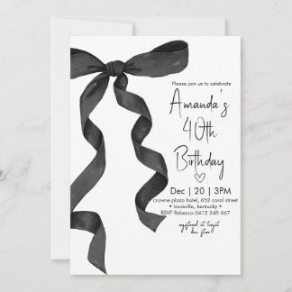 Pastel Black Bow Elegant Geburtstag Einladung