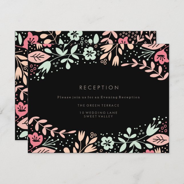 Pastel Black Modern Floral Wedding Card Einladung (Vorne/Hinten)