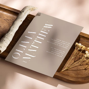 Pastel blass taupe minimalistische Hochzeit + QR D Einladung