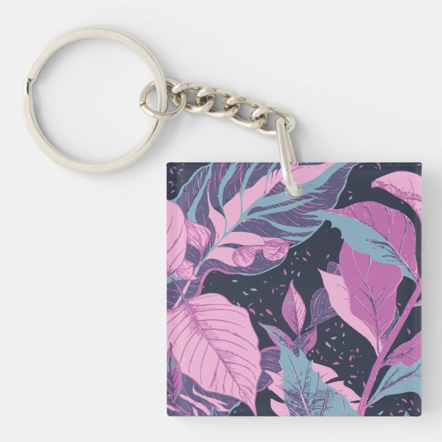 Pastel-Blätter auf dunklem Hintergrund Schlüsselanhänger (Vorderseite)