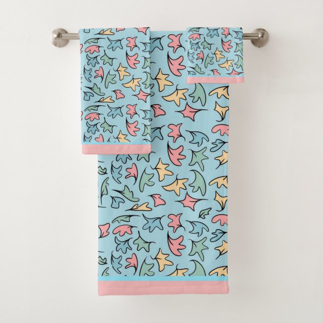 Pastel Blätter Blau Badhandtuch Set (Insitu)