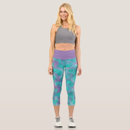 Pastel Blätter Leggings, weiche botanische Yoga-Pf Capri Leggings