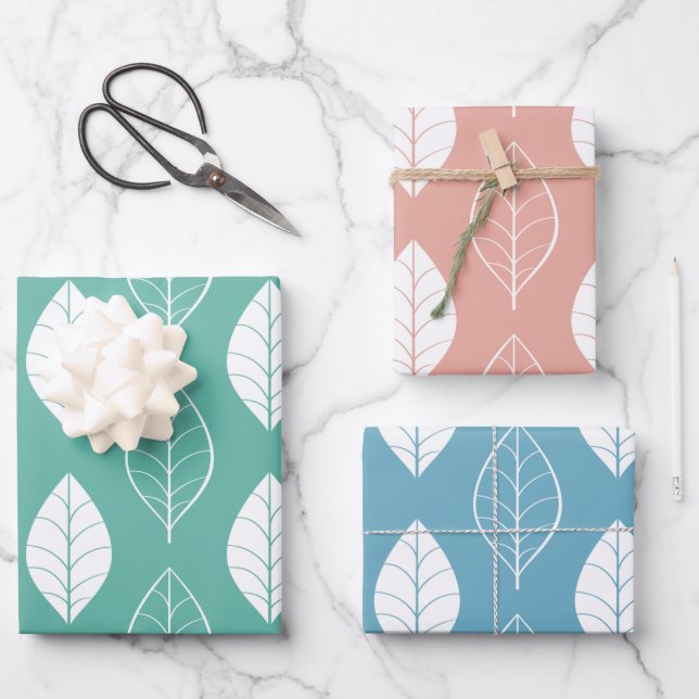 Pastel Blätter Wrapping Paper Set (Vorderseite)