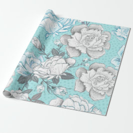 PASTEL BLAU & GRAU BLUME GESCHENKPAPIER