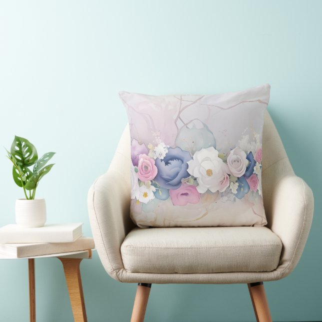 PASTEL BLAU MIT PINK UND WEISSEN ROSE BLUME KISSEN (Stuhl )