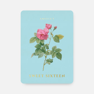 Pastel Blau und Gold Sweet 16 Birthday Floral Folieneinladung