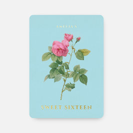 Pastel Blau und Gold Sweet 16 Birthday Floral Folieneinladung