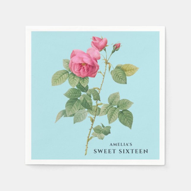 Pastel Blau und Rosa Vintag Botanisch Serviette (Vorderseite)