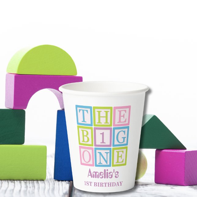 Pastel Block Letter Big One First Birthday Pappbecher (Von Creator hochgeladen)