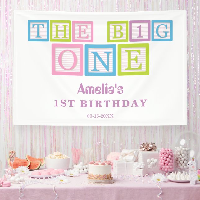 Pastel Block Letters The Big One First Birthday  Banner (Party)