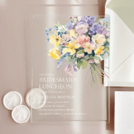Pastel Bloom Bouquet Bridesmaids Luncheon Chic Acryleinladungen