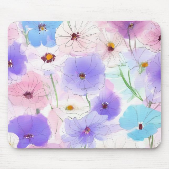 Pastel Bloom Flow Floral Mouse Pad Mousepad (Vorne)