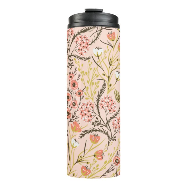 Pastel Blooming Blume Vintages Muster Thermosbecher (Vorderseite)