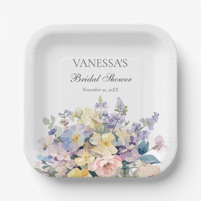 PASTEL BLOOMING WILDBLUMEN BRIDAL MONOGRAM PAPPTELLER (Vorderseite)