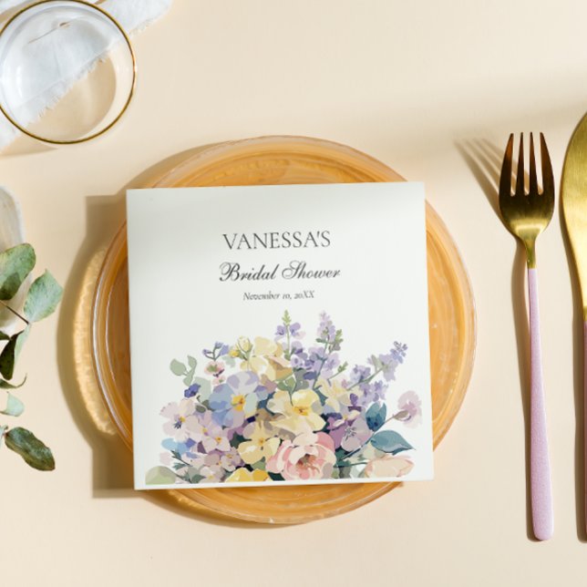 PASTEL BLOOMING WILDBLUMEN BRIDAL MONOGRAM SERVIETTE (Von Creator hochgeladen)