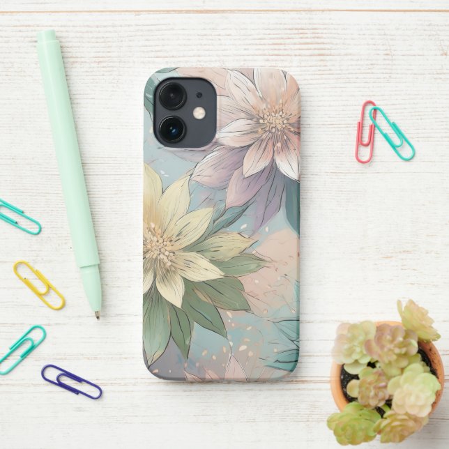 Pastel Blossom Burst: Muster für Blumenexplosionen iPhone Hülle (Auf dem Schreibtisch)