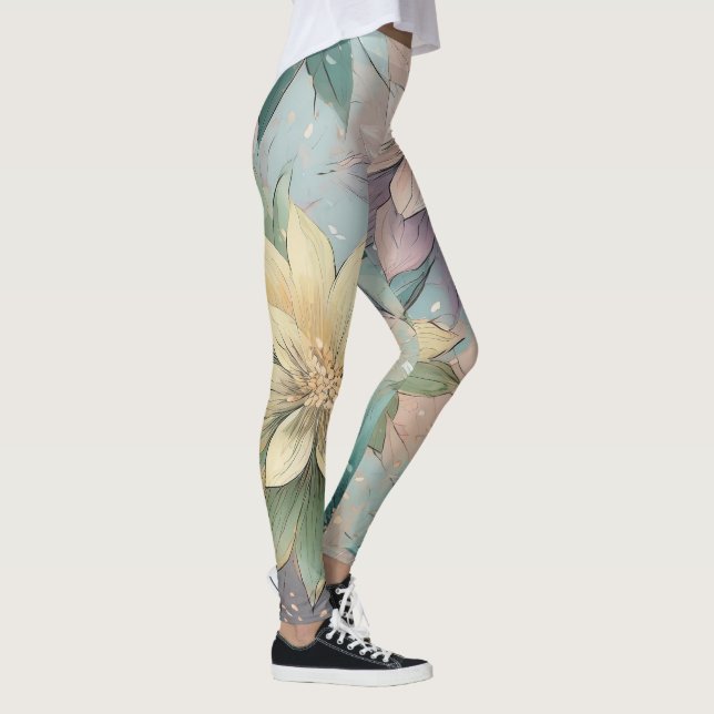 Pastel Blossom Burst: Muster für Blumenexplosionen Leggings (Rechts)