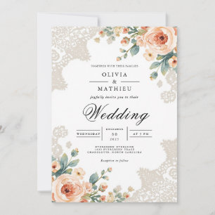 Pastel Blossom Lace Accent Wedding Einladung