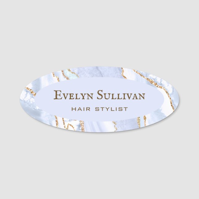 Pastel Blue Agate Name Tag Namensschild (Vorderseite)