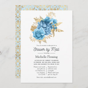 Pastel Blue and Gold Floral Shows by Mail Einladung