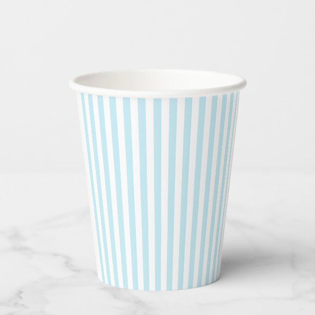 Pastel Blue and White Striped Paper Cups Pappbecher (Rückseite)