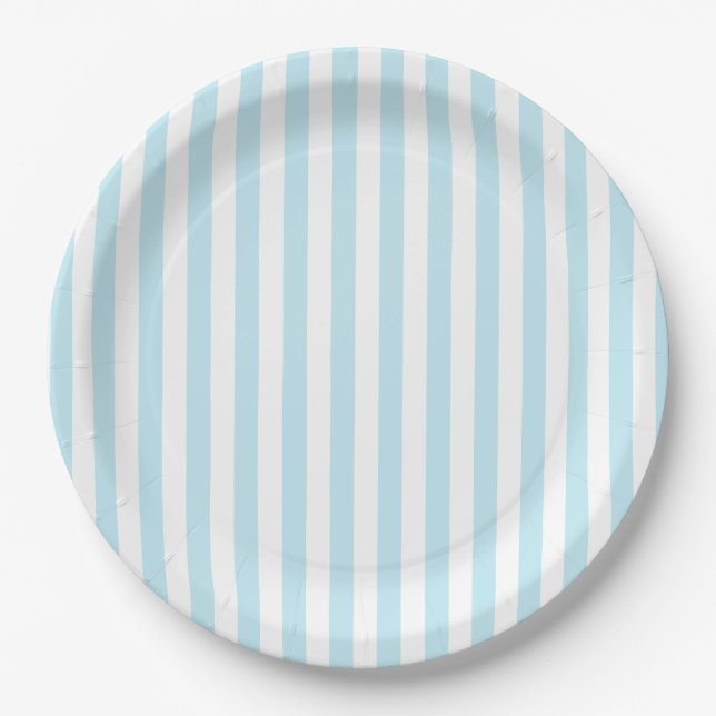 Pastel Blue and White Striped Paper Plate Pappteller (Vorderseite)
