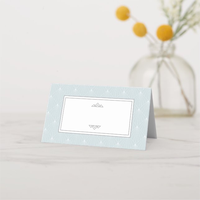 Pastel Blue Art Deco Muster Place Name Card Platzkarte (Vorderseite)