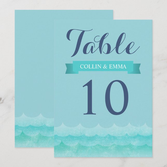 Pastel Blue at Sea Nautical Wedding Tischnummern (Vorne/Hinten)