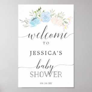 Pastel Blue Baby Dusche Begrüßungszeichen Poster