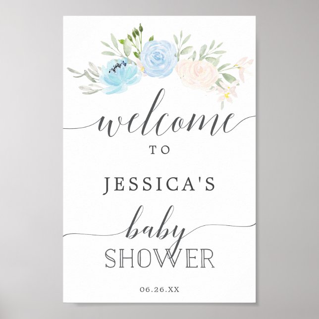 Pastel Blue Baby Dusche Begrüßungszeichen Poster (Vorne)