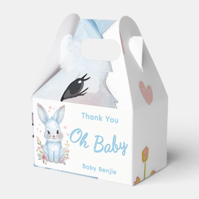 Pastel Blue Baby Shower Cute Bunny Party Treat Box Geschenkschachtel (Vorderseite)