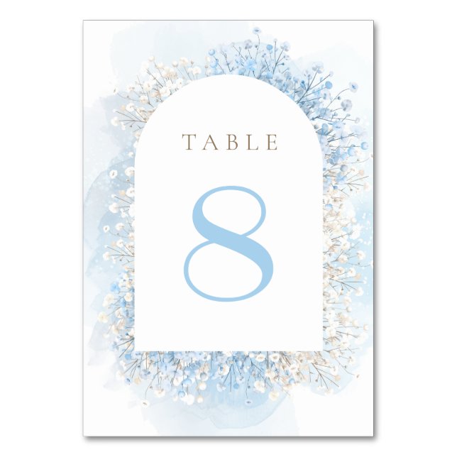 pastel blue baby's breath table number tischnummer (Vorderseite)