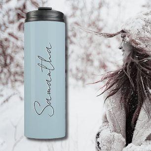 Pastel Blue Black Elegant Minimal kundenspezifisch Thermosbecher
