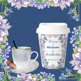 Pastel Blue Blooms Lila Lilac Floral Baby Dusche Pappbecher