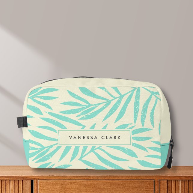 Pastel Blue Boho Abstrakt Grunge Palm Blätter Waschbeutel (Von Creator hochgeladen)