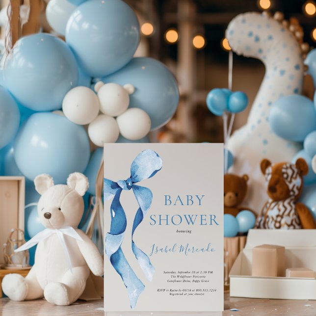 Pastel Blue Bow Baby Dusche Einladung (Von Creator hochgeladen)