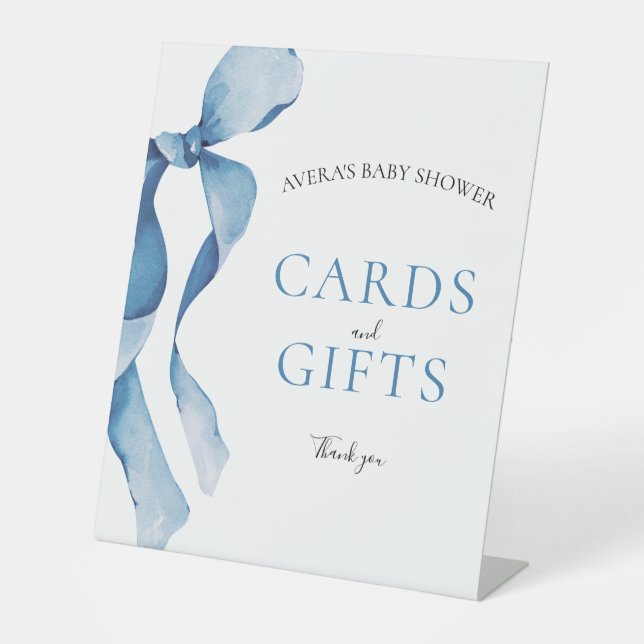 Pastel Blue Bow Kinderduschkarten und Geschenke Sockelschild (Vorderseite)