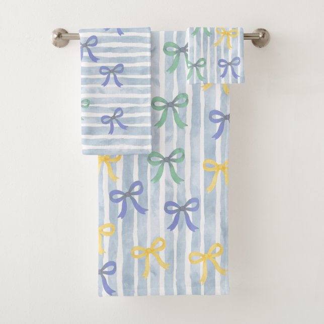 Pastel Blue Bows and Ribbons Hütte Badhandtuch Set (Insitu)