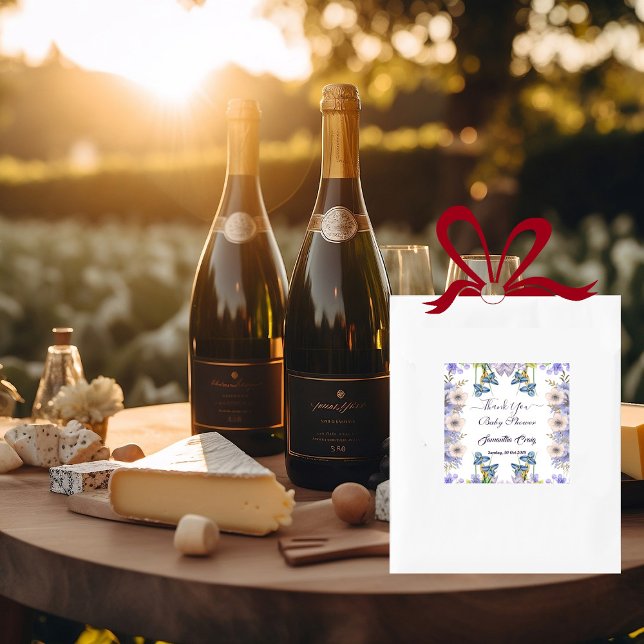 Pastel Blue Buds Purple Blumen Blumenspülung Quadratischer Aufkleber (Pastel Blue Buds Purple Flowers Floral Baby Shower Square Sticker)