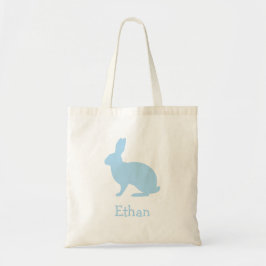Pastel Blue Bunny Silhouette With Name Easter Tragetasche