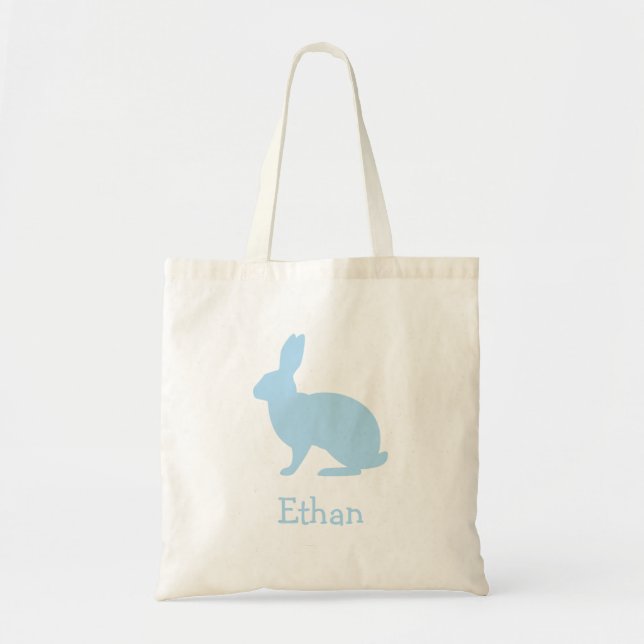 Pastel Blue Bunny Silhouette With Name Easter Tragetasche (Vorne)