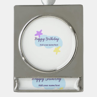 Pastel blue clouds stars purple happy birthday nam Banner-Ornament silber