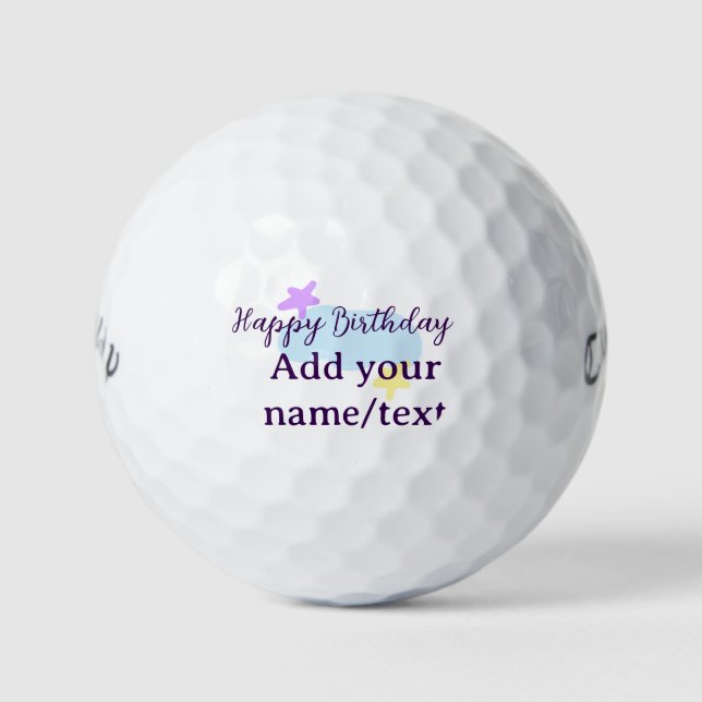 Pastel blue clouds stars purple happy birthday nam golfball (Vorderseite)