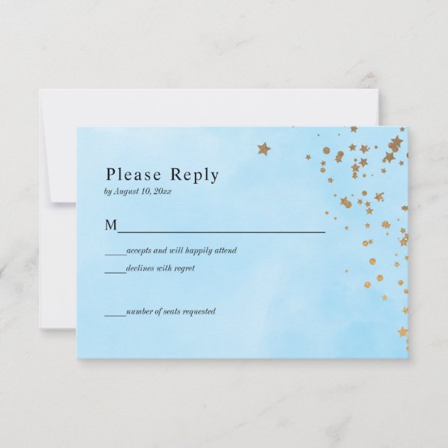 Pastel Blue Clouds Watercolor Wedding RSVP Card (Vorderseite)