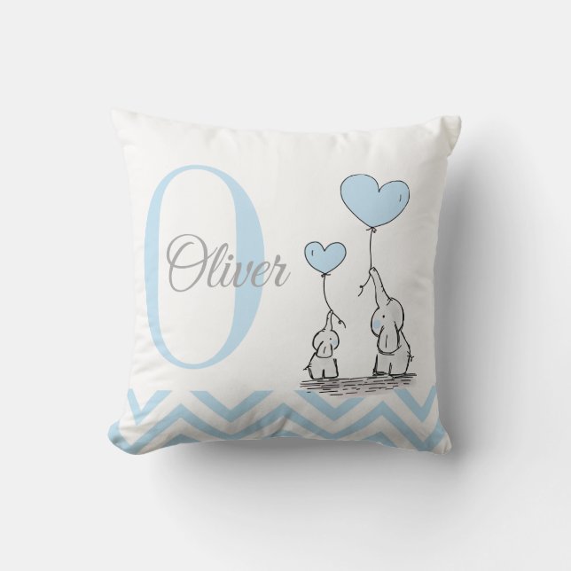 Pastel Blue Elephant Personalisiert Baby Boy Pillo Kissen (Vorderseite)