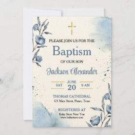 Pastel Blue Floral Baby Boy Taufe Einladung