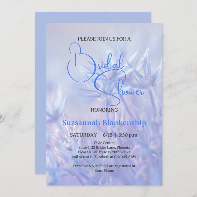 Pastel Blue Floral Background Brautparty Einladung (Vorne/Hinten)